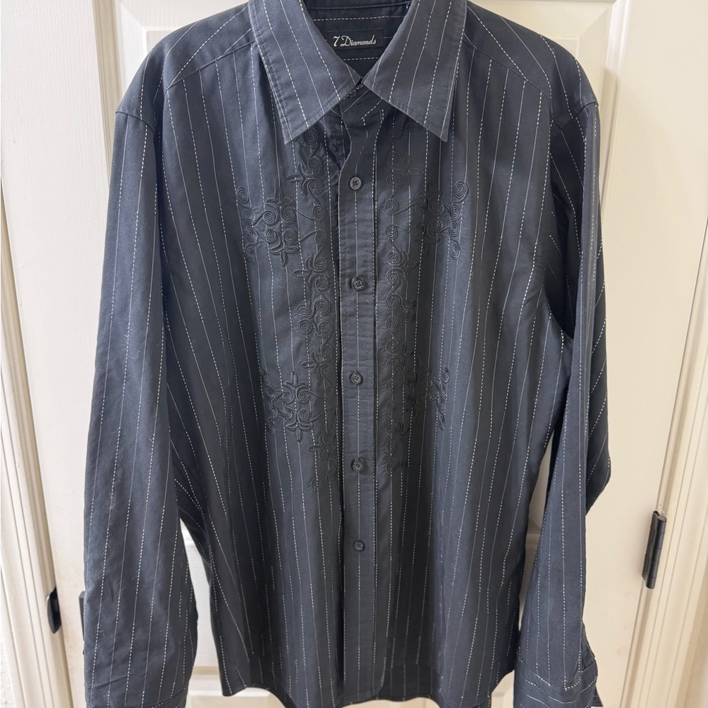 7 Diamonds Black Pinstripe Dress Shirt